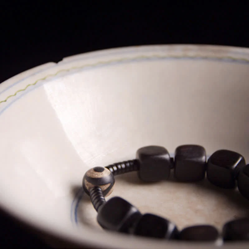 Buddha Stones Tibetan Ebony Wood Dzi Bead Strength Bracelet