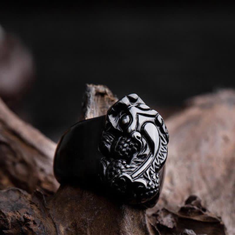 Buddha Stones FengShui PiXiu Black Obsidian Strength Ring