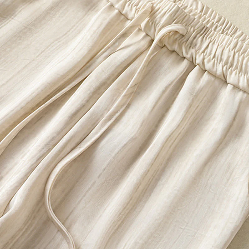 Buddha Stones Artistic Casual Vertical Lines Pattern Drawstring Ankle-length Women's Pants With Pockets