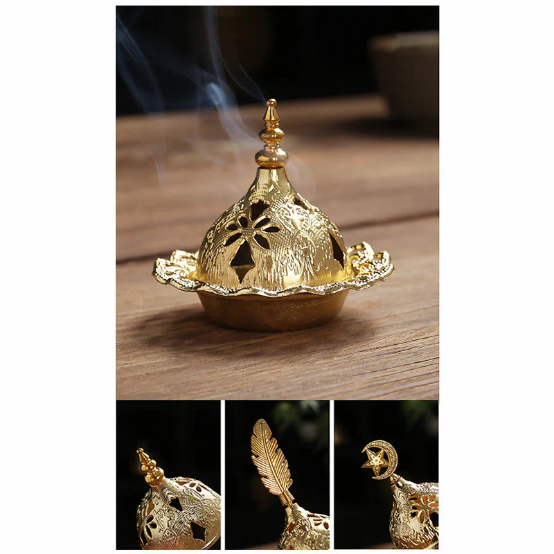 Buddha Stones Gold Gourd Star Feather Spiritual Meditation Mini Alloy Metal Incense Burner
