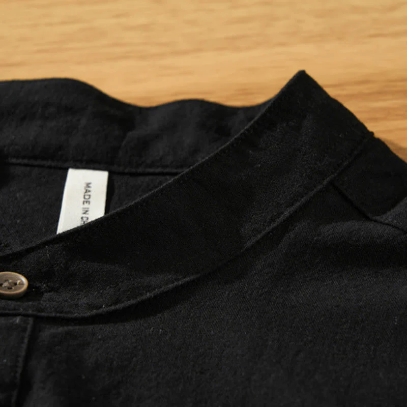 Buddha Stones Summer Solid Men's Half Button Short Sleeve Cotton Shirt