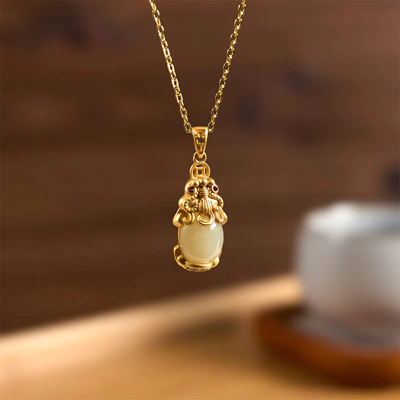 Buddha Stones White Jade PiXiu Wealth Luck Chain Necklace Pendant