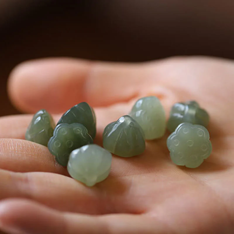 Buddha Stones Natural Round Jade Peace Buckle Lotus Abundance String Necklace Pendant