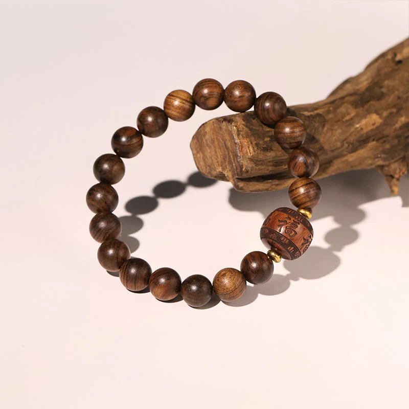 Buddha Stones Rosewood Auspicious Clouds Totem Fu Character Bamboo Pattern Warmth Bracelet