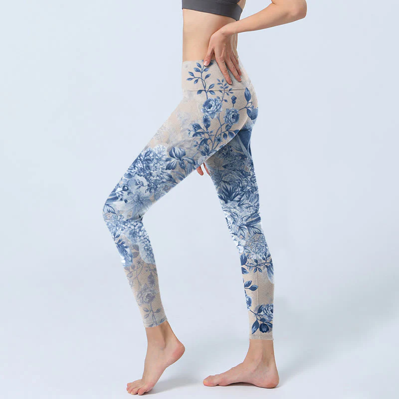 Buddha Stones Rose Daisy Print Gym Leggings Women's Yoga Pants