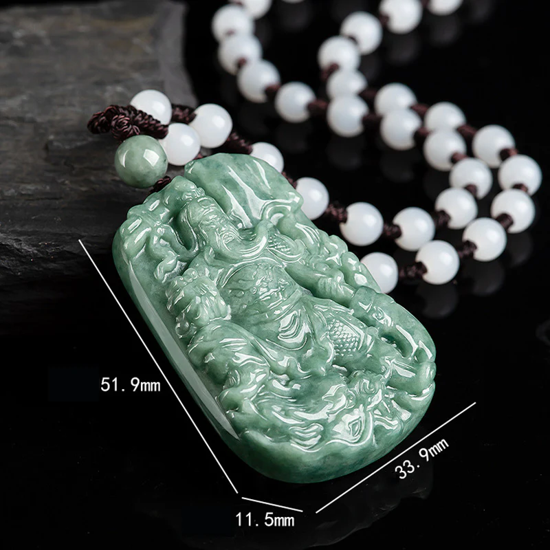 Buddha Stones Natural Jade Guan Gong Amulet Wealth Necklace Pendant