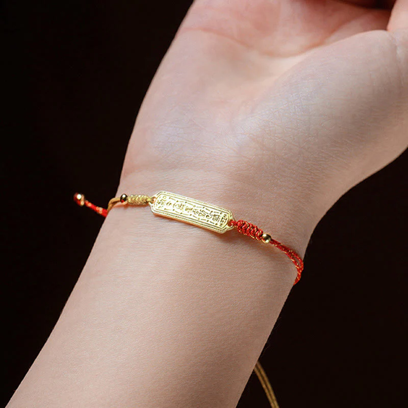 Buddha Stones 14K Gold-plated Copper Amulet Protection Red Golden Rope Bracelet