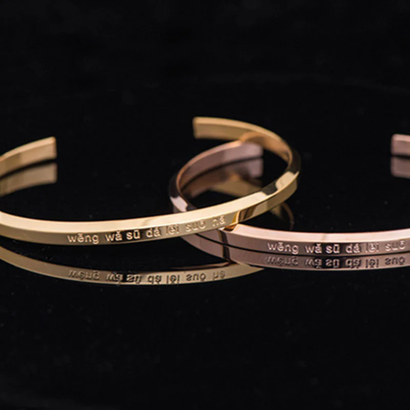 Buddha Stones Six True Words Engraving Titanium Steel Blessing Protection Bracelet