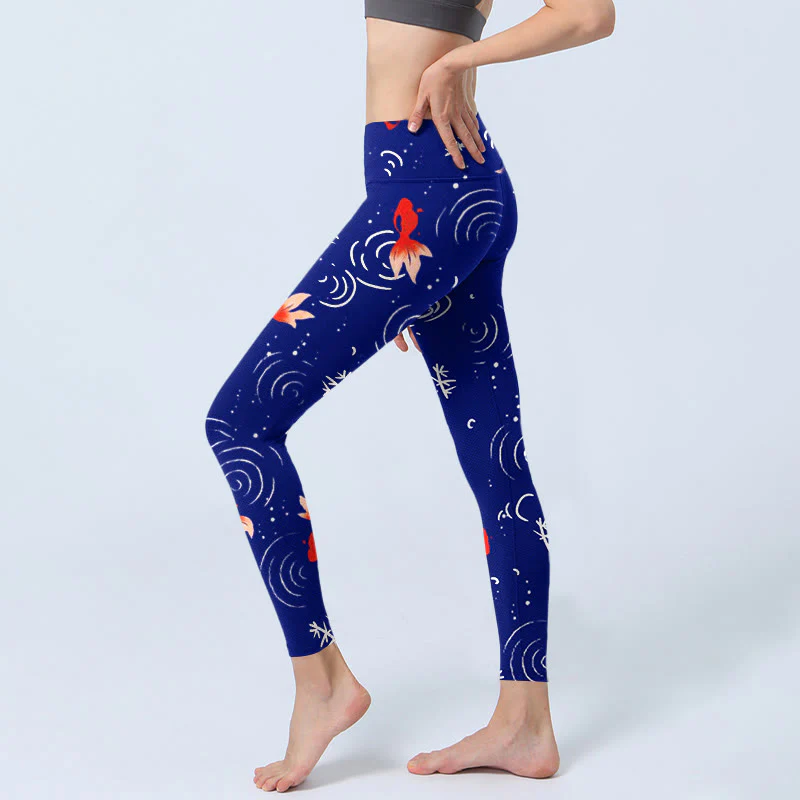 Buddha Stones Goldfish Water Ripples Pattern Print Gym Leggings Women's Yoga Pants