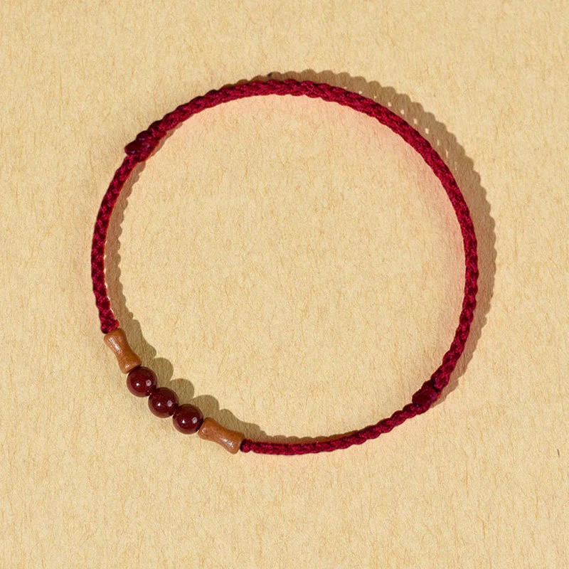 Buddha Stones Cinnabar Beads Peach Wood Blessing String Bracelet