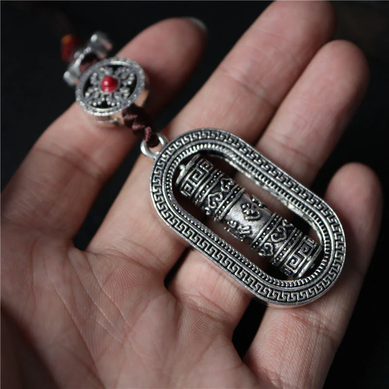 Buddha Stones Tibet Om Mani Padme Hum Prayer Wheel Peace Rotatable Car Hanging Decoration