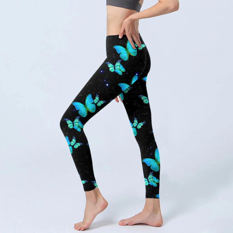 Buddha Stones Butterfly Starlight Print Exercise Leggings Women's Yoga Pants
