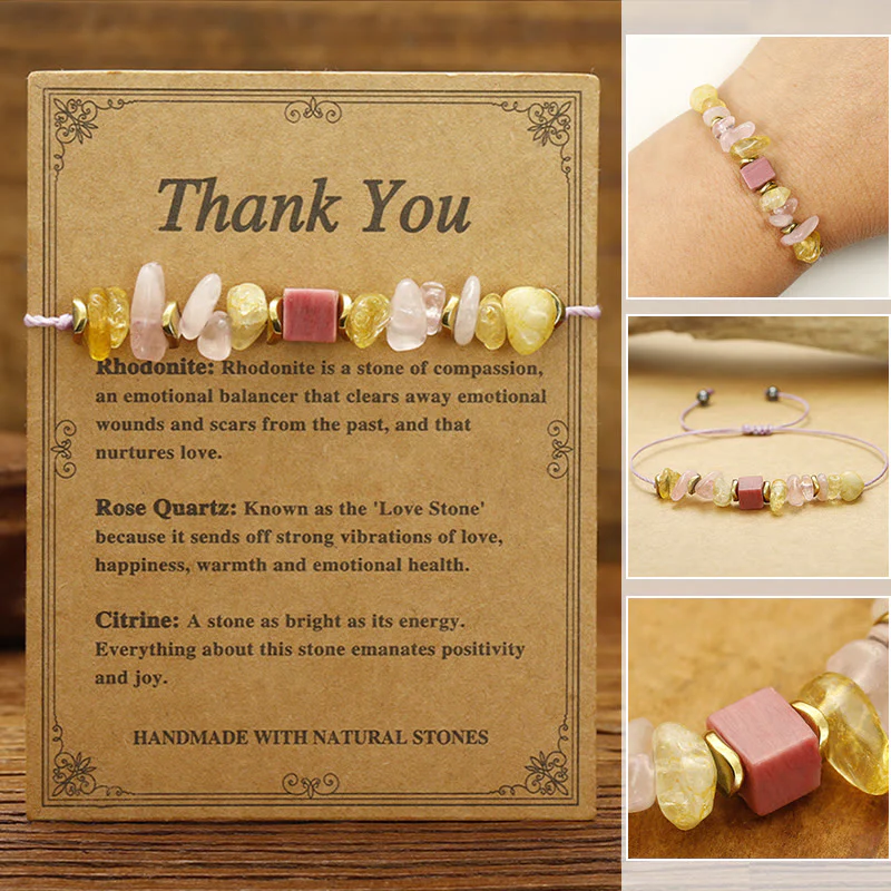 Buddha Stones Thank You Rose Quartz Citrine Rhodonite Passionate Bracelet