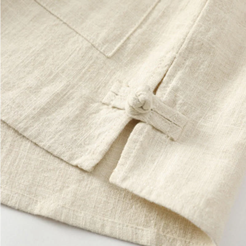 Buddha Stones Men's Button Ramie Linen Cotton Fleece Lined Jacket Shirt With Pockets