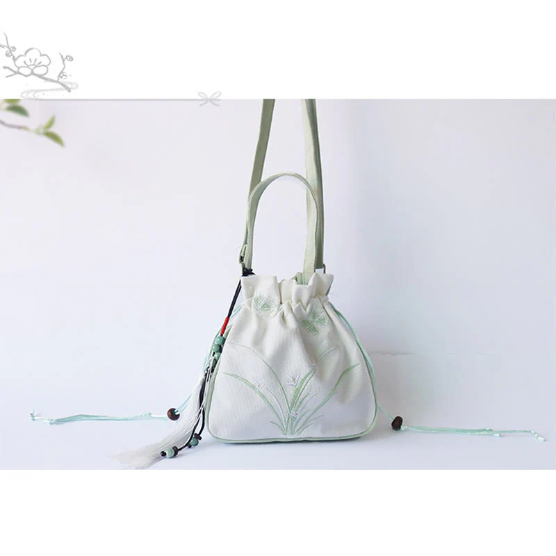 Buddha Stones Handmade Embroidered Flowers Canvas Tote Shoulder Bag Handbag