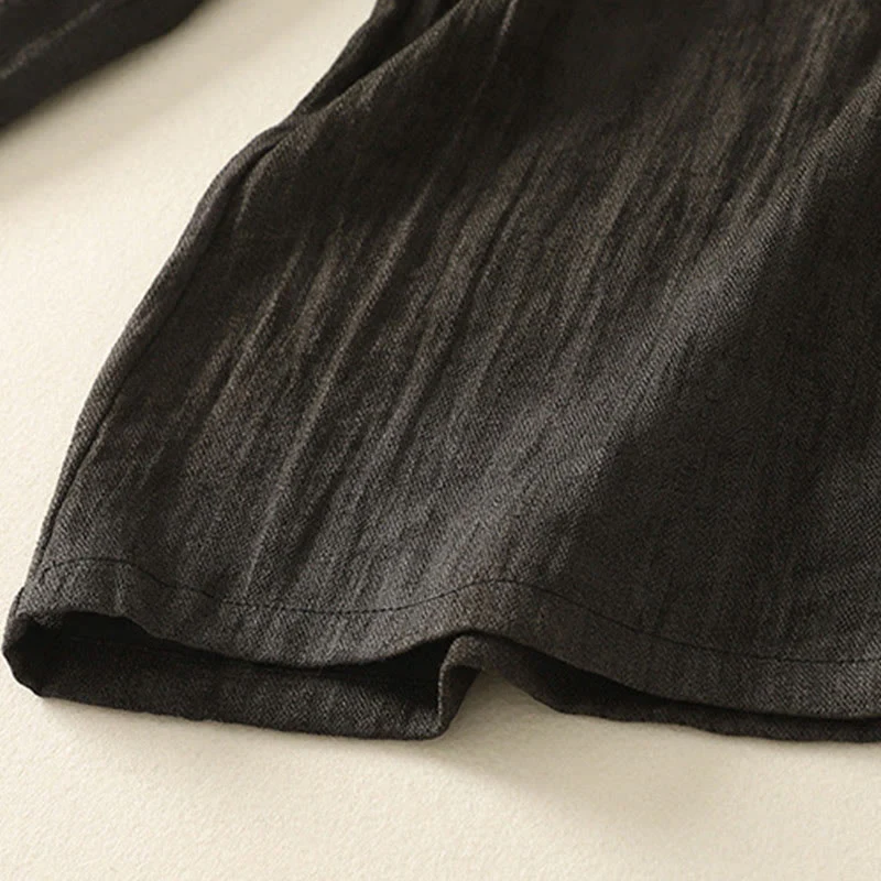 Buddha Stones Summer Plain Drawstring Zipper Design Women's Wide Leg Cotton Pants With Pockets