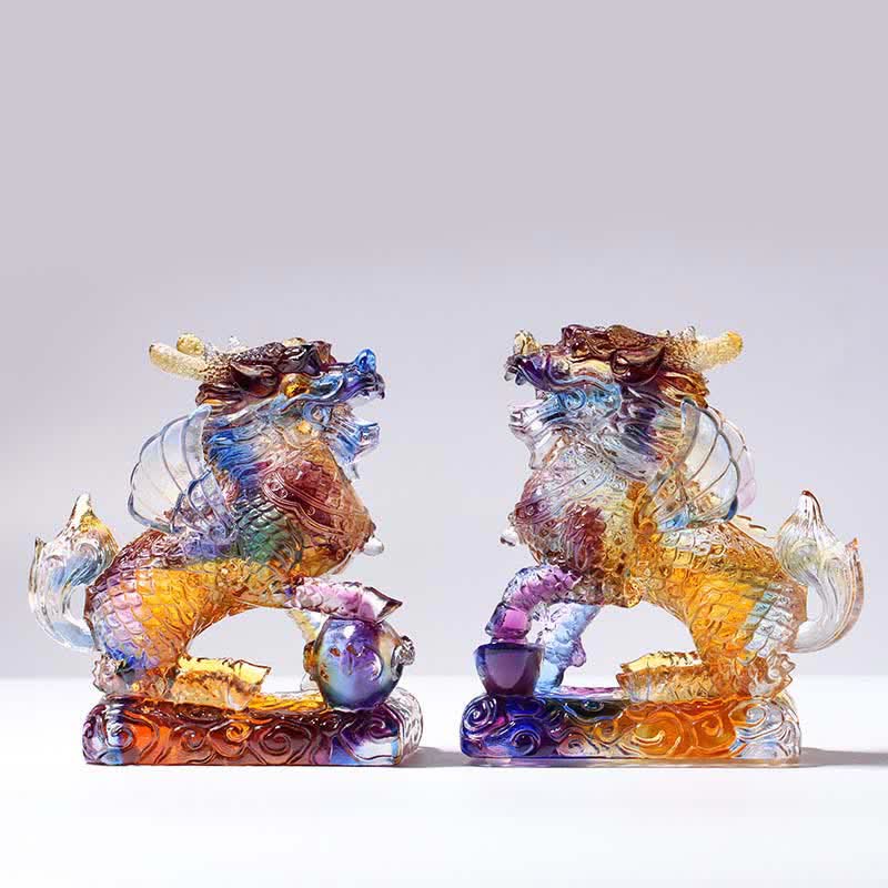Buddha Stones Feng Shui Kirin Handmade Liuli Crystal Art Piece Fortune Home Office Decoration