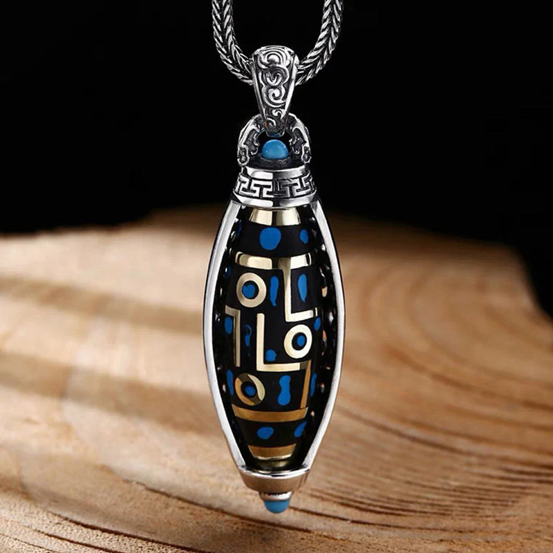 FREE Today: Peace & Purity Tibetan Om Mani Padme Hum Nine-Eye Dzi Bead Pattern Rotatable Necklace Pendant