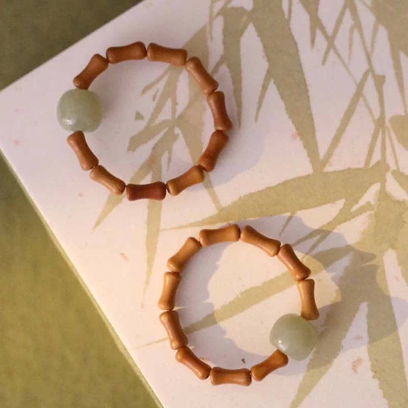 Buddha Stones Hetian Jade Beaded Bamboo Prosperity Luck Ring