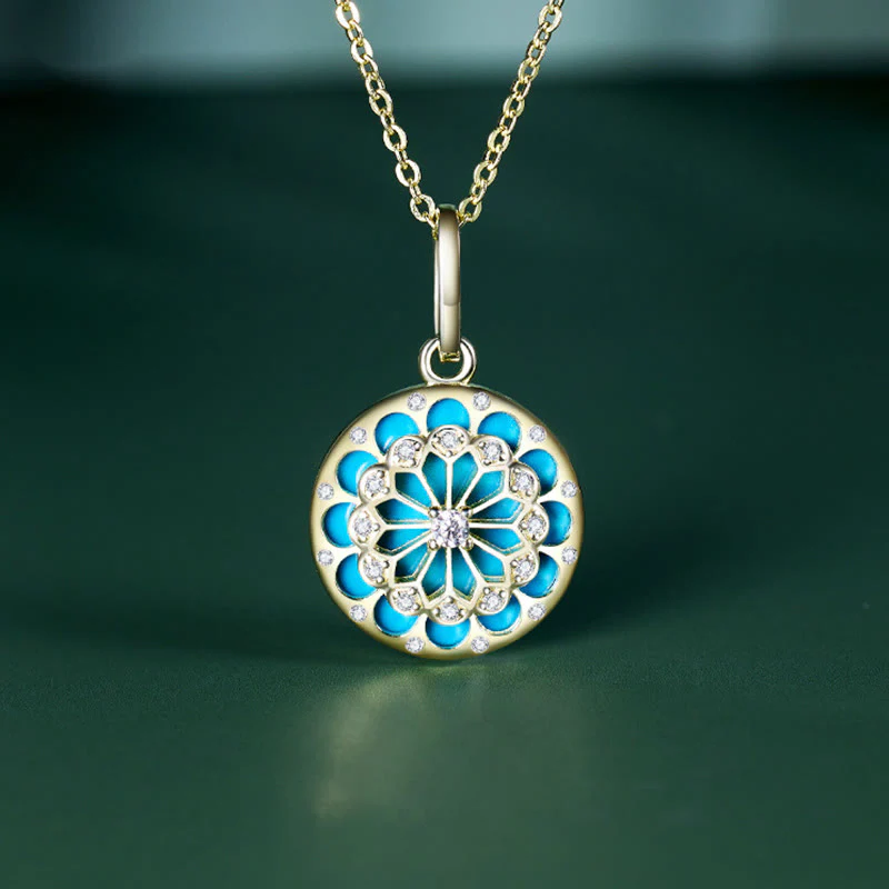 Buddha Stones 925 Sterling Silver Round Turquoise Zircon Protection Strength Necklace Pendant
