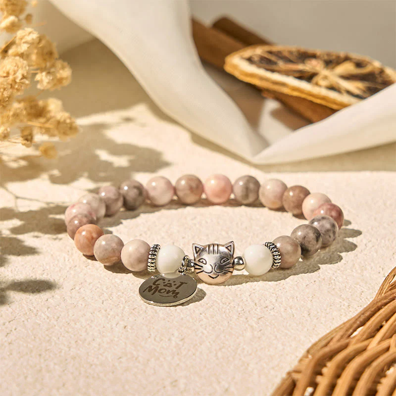 Buddha Stones Cat Head Design Zebra Jasper Protection Bracelet