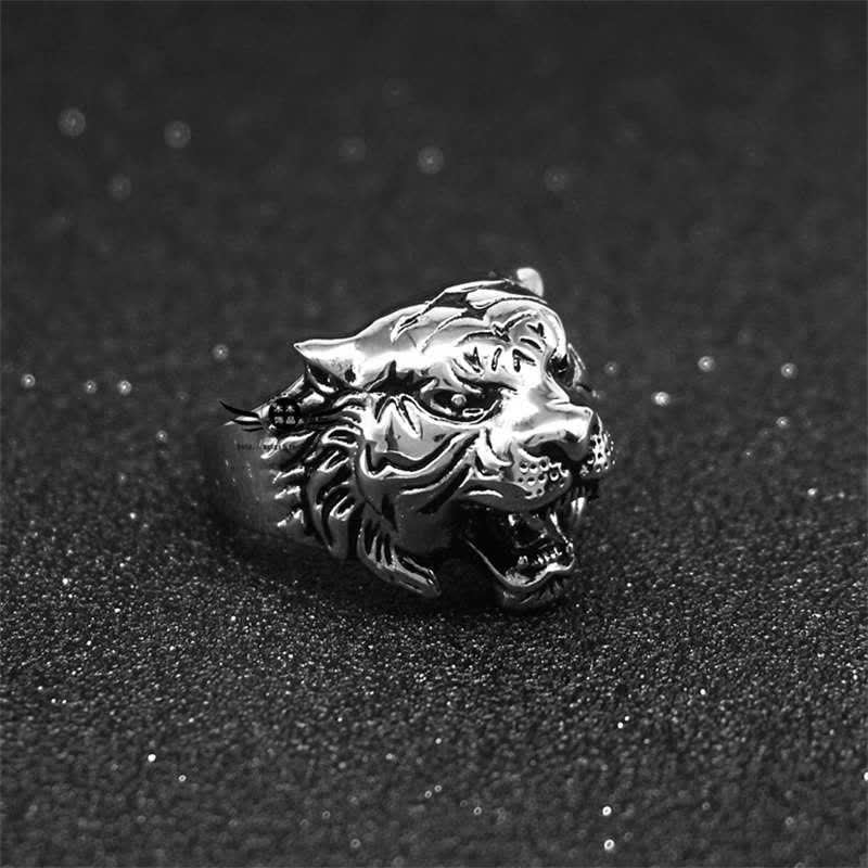 Buddha Stones Men's Animal Tiger Head Titanium Steel Balance Calm Punk Rock Biker Ring