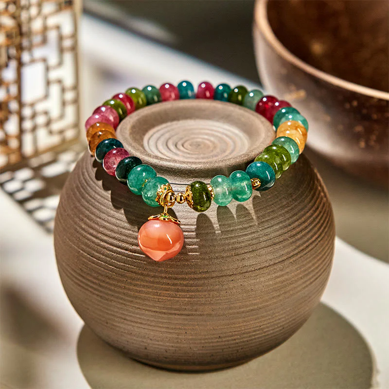 Buddha Stones Tourmaline Yanyuan Agate Peach Positive Bracelet