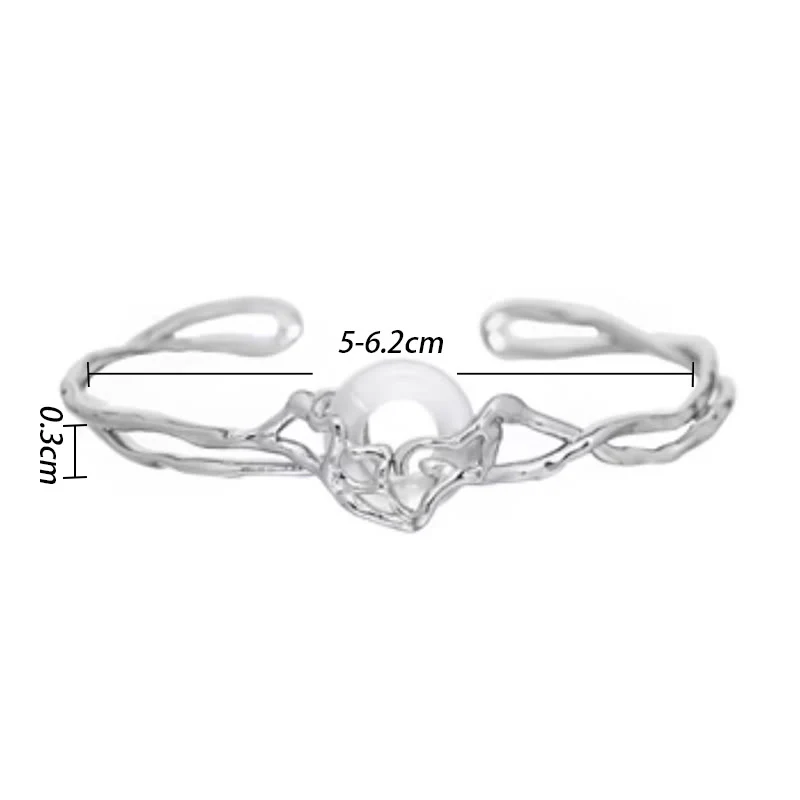 Buddha Stones 925 Sterling Silver Peace Buckle White Agate Protection Bracelet Bangle