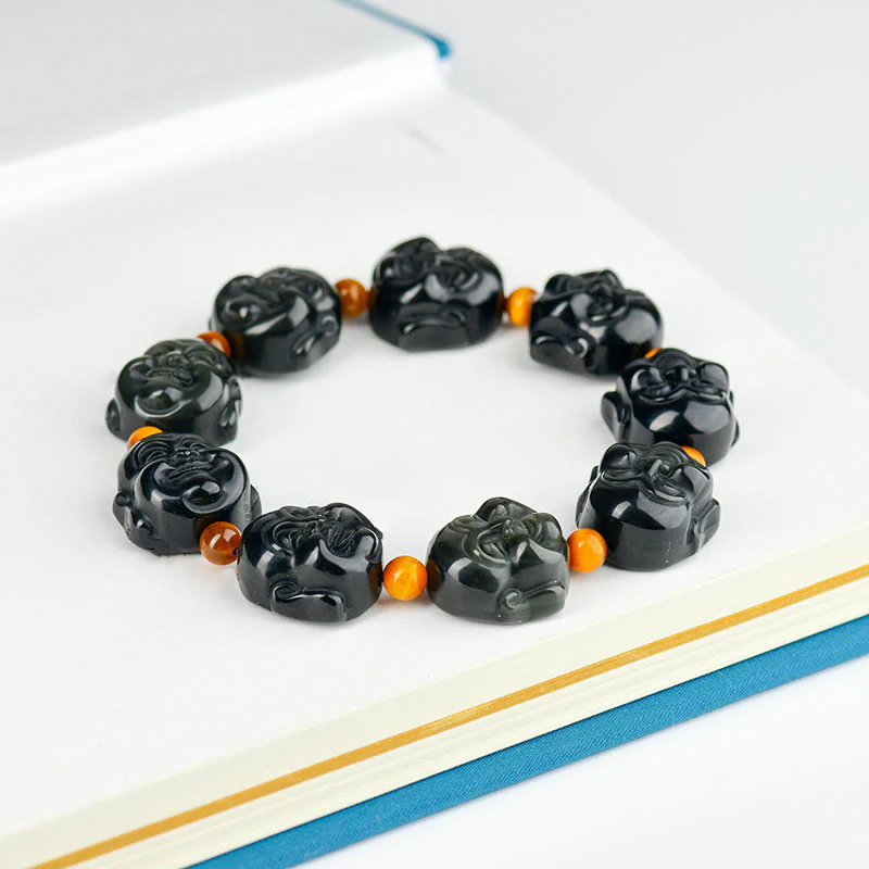 Buddha Stones Rainbow Obsidian Laughing Buddha Positive Transformation Bracelet