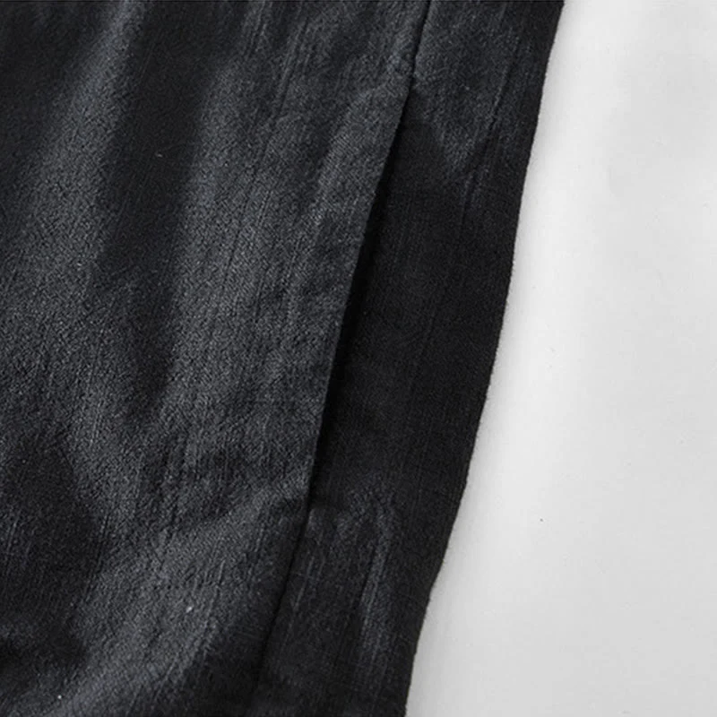 Buddha Stones Casual Plain Simple Buttons Design Men's Long Sleeve Ramie Linen Jacket With Pockets