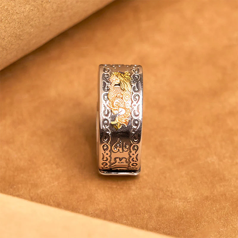 Buddha Stones Dragon Pattern Heart Sutra Copper Strength Ring