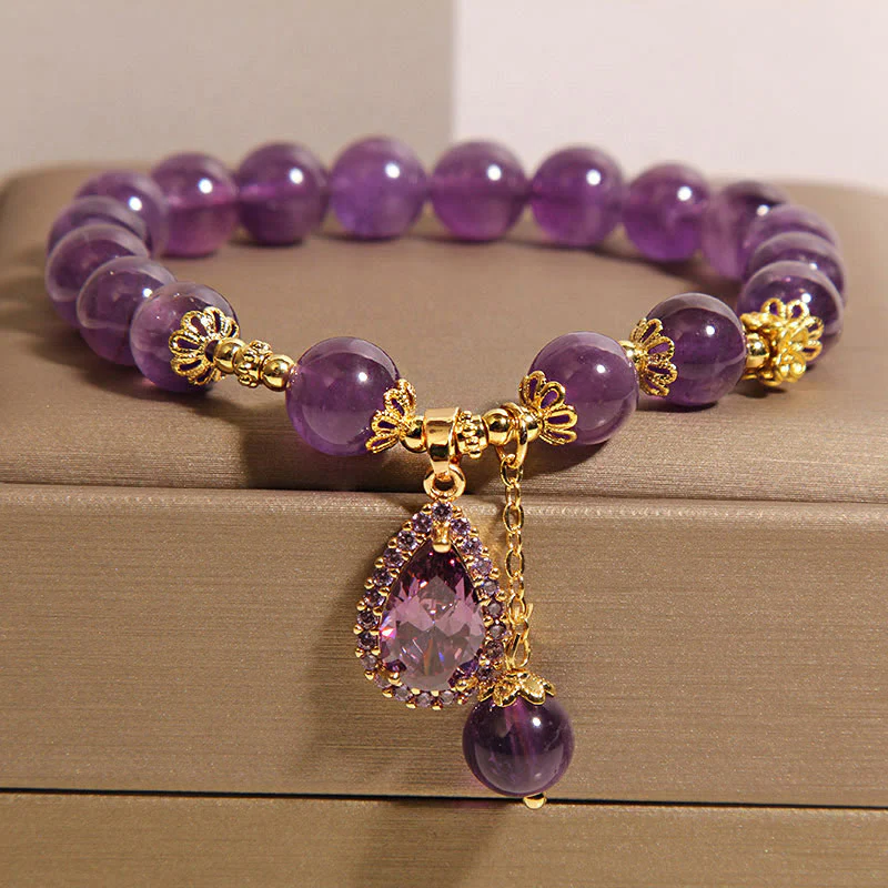 Buddha Stones Natural Amethyst Water Drop Balance Bracelet