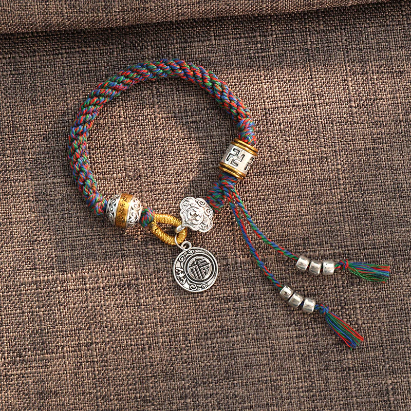 Buddha Stones Handmade Tibetan Om Mani Padme Hum Fu Character Luck Fortune Braided Bracelet