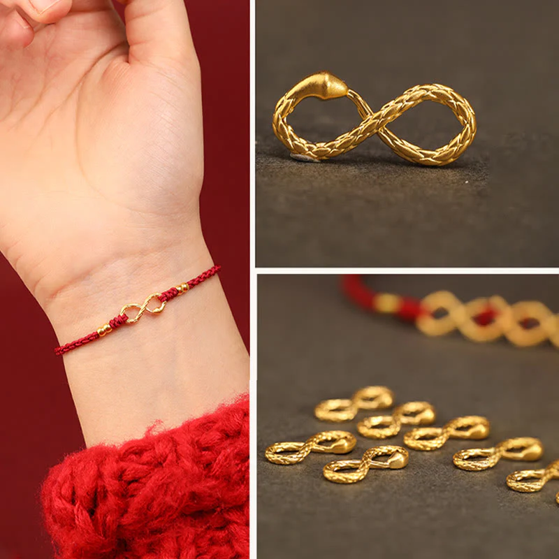 Buddha Stones 999 Gold Year of the Snake Eternal Endless Knot Infinity Handmade Luck Bracelet