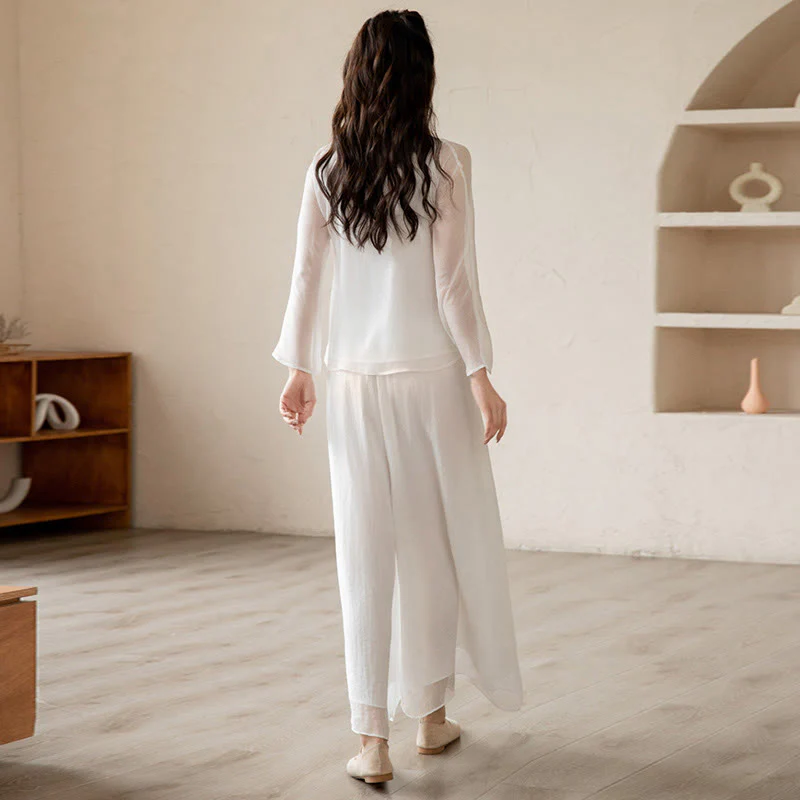 Buddha Stones Retro Prayer Zen Spiritual Meditation Practice Chiffon Clothing Women's Set