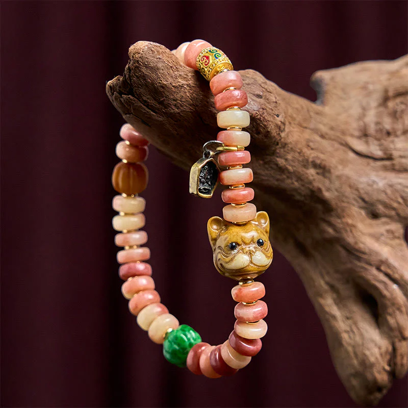 Buddha Stones Natural Tibetan Camel Bone Purple Blood Beads Pug Luck Bracelet