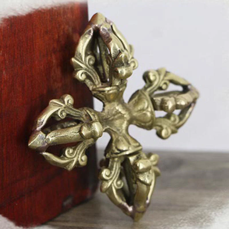 Buddha Stones Nepal Handmade 5 Prong Double Dorje Copper Strength Vajra