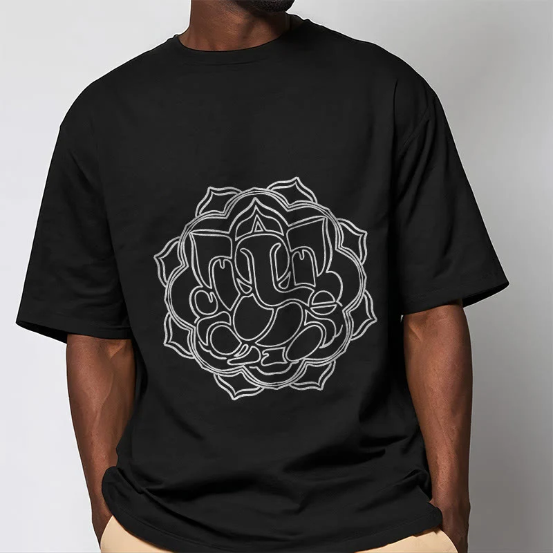 Buddha Stones Casual Mandala Design Ganesha Pattern Cotton Tee T-shirt