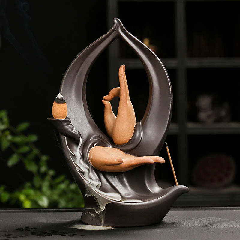 Buddha Stones Stairs Mountains Water Buddha Hand Ceramic Backflow Smoke Fountain Meditation Incense Burner Decoration