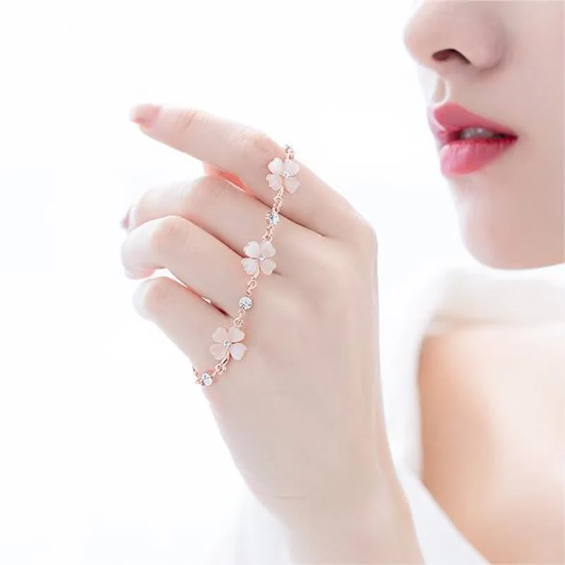 Buddha Stones Pink Crystal Four Leaf Clover Love Chain Bracelet