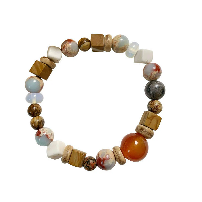 Buddha Stones Red Agate Shoushan Stone White Turquoise Calm Blessing Bracelet