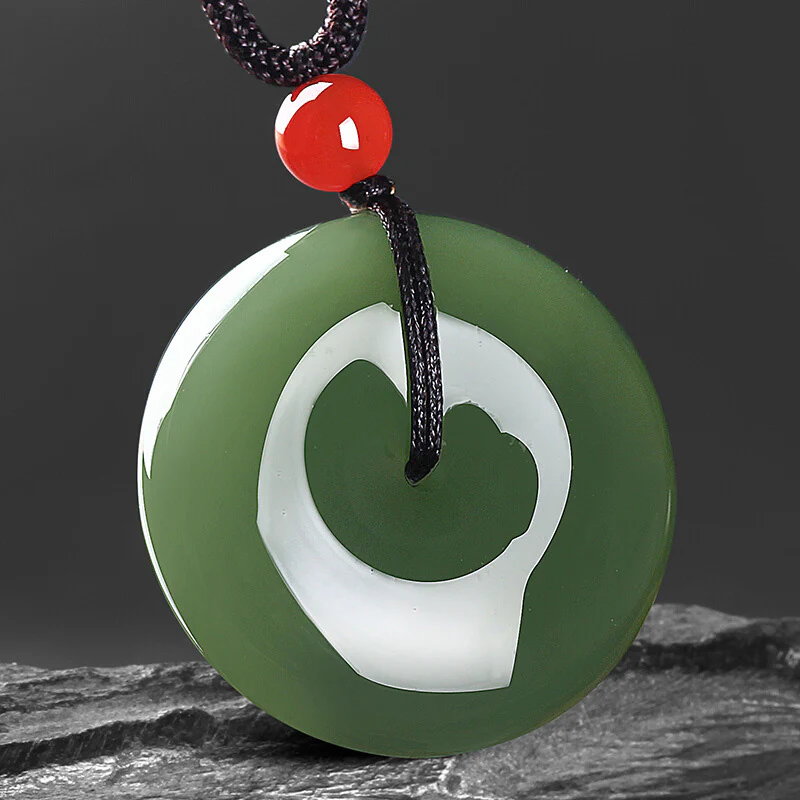 Buddha Stones Natural Round Jade Peace Buckle Prosperity Necklace String Pendant