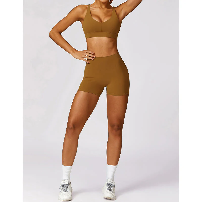 Buddha Stones Gym Sports Yoga Backless Bra Crop Tank Top Breathable Shorts