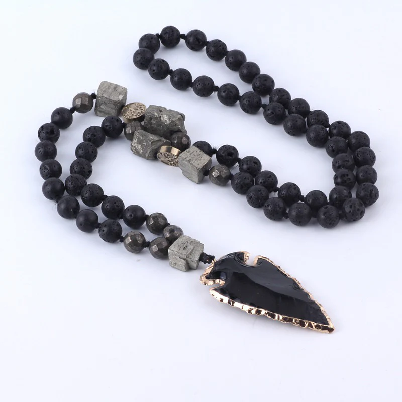 Buddha Stones Natural Lava Rock Yoga Meditation Necklace Arrow Pendant (Extra 30% Off | USE CODE: FS30)