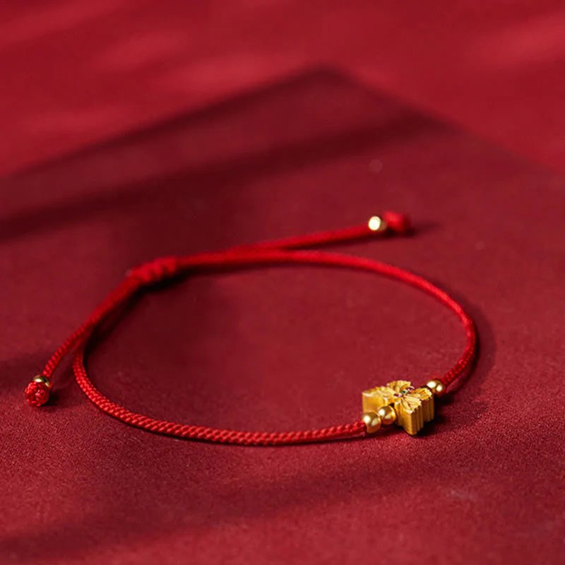 Buddha Stones 999 Sterling Silver Butterfly Red String Strength Bracelet