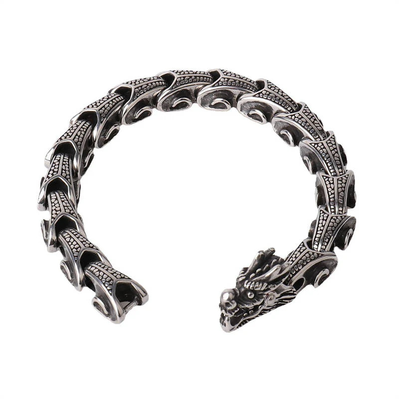 Buddha Stones Dragon Titanium Steel Luck Bracelet Bangle