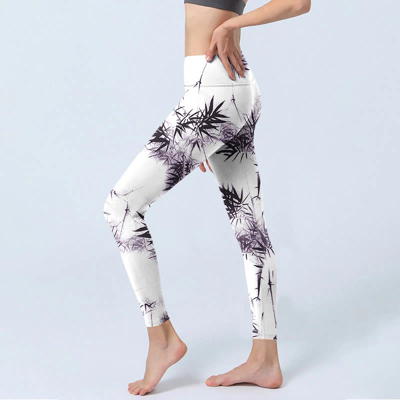 Buddha Stones White Black Bamboo Exercise Leggings Women's Yoga Pants