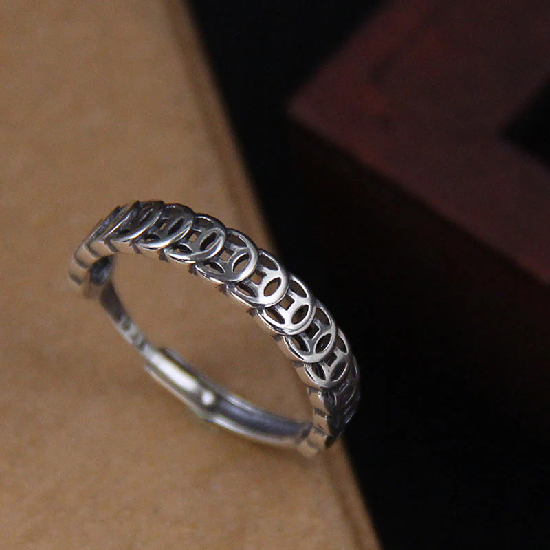 Buddha Stones Vintage Copper Coin Design Luck Adjustable Ring