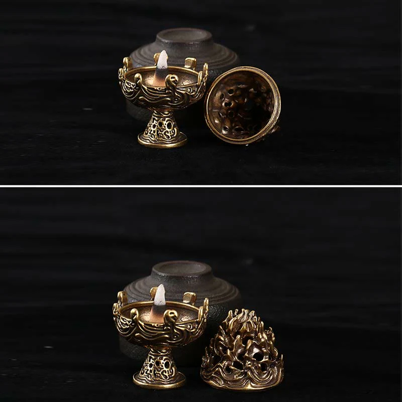 Buddha Stones Tibetan Mini Mountain Pattern Meditation Copper Alloy Incense Burner