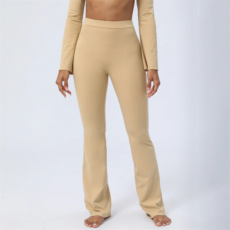 Buddha Stones Long Sleeve Backless Strap Top Bra Flare Pants Fitness Yoga Outfit